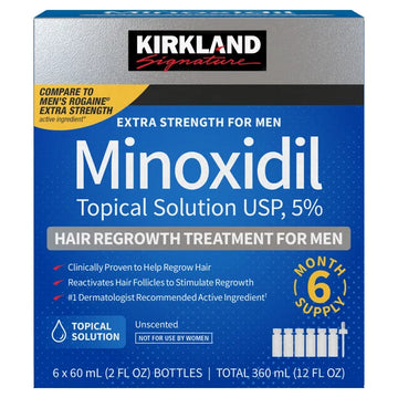 Kirkland 5% Minoxidil Extra Strength Liquid Hair Loss and Hair Regrowth Treatment 6 Month