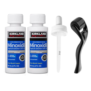 Kirkland 5% Minoxidil with Derma Roller – 2 Month Advanced Hair Regrowth & Thickening Kit
