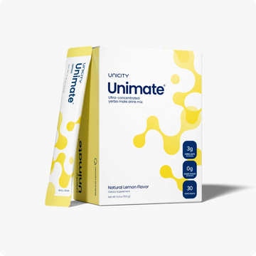Unicity Unimate Natural Lemon Flavor Yerba Mate Energy Drink Mix - 30 Stick Packs